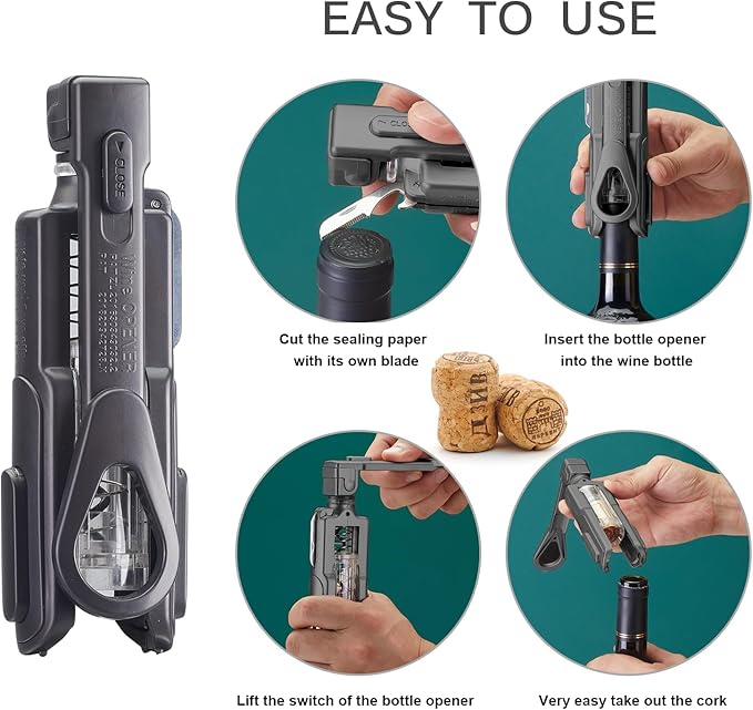 Wine Opener, Wine Corkscrew With Foil Cutter, 6 Inches, Easy To Use And Lightweight Wine Bottle Opener, Black