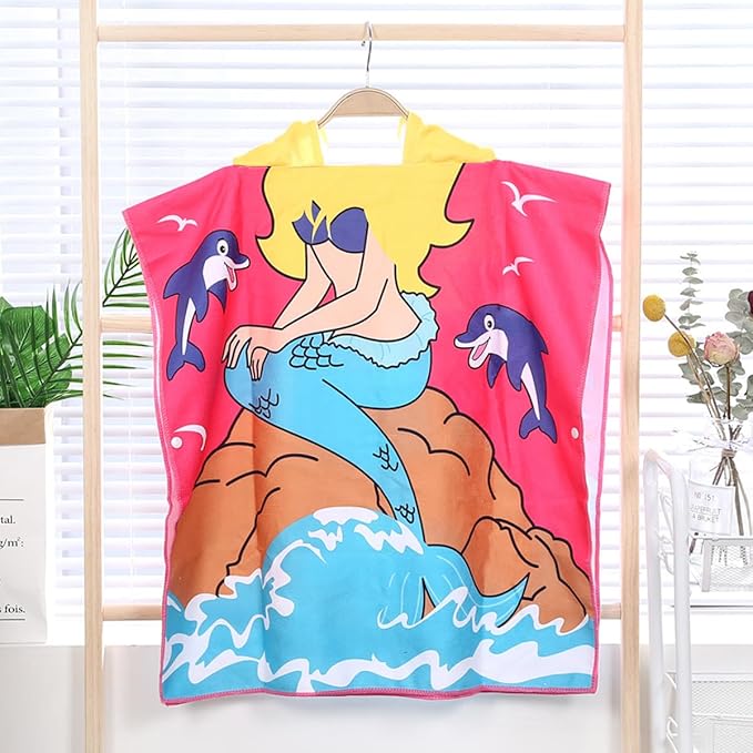 Hooded Kids Beach Towels - Soft Microfiber Poncho Towel for Ages 1 to 6, Quick Dry & Lightweight Swim Cover-ups, Ideal for Boys and Girls