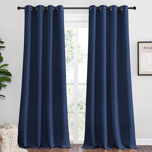 NICETOWN Navy Blackout Curtains 102" Long for Living Room, 55" W, Set of 2, Thermal Insulated Window Treatment Light Reducing Room Darkening Drapes for Boys Kids Bedroom, Classroom, Apartment