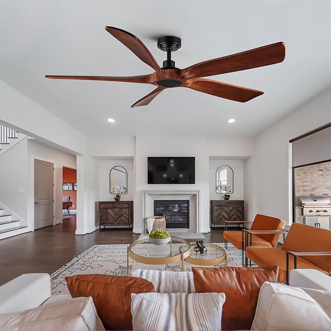 NicBex Ceiling Fan 60 Inch Indoor Antique No Light Ceiling Fans with Remote Control Double Finish Ceiling Fan with 5 Wood Blades for Living Room, Bedroom, Brown