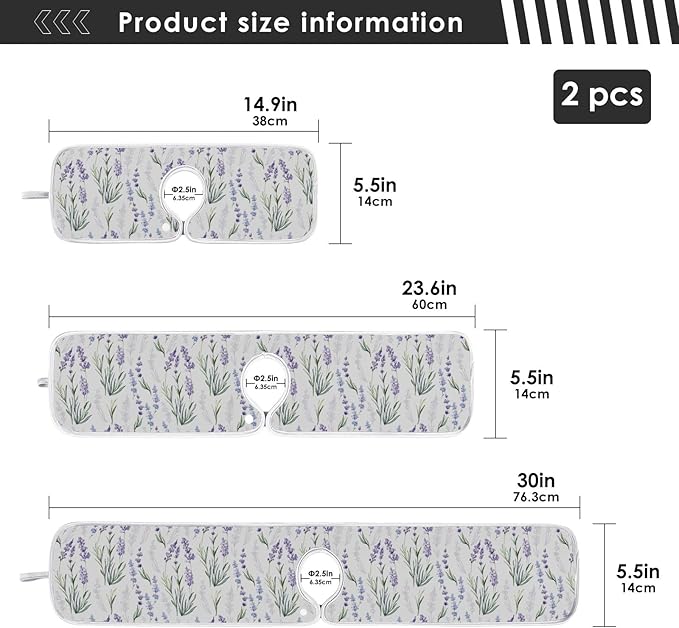 Kitchen Faucet Absorbent Mat,Lavender Flower Water Splash Guard for Sink, Faucet Drip Catcher Thicken Sponge Microfiber Faucet Water Catcher Mat Sink Absorbent Mat for Kitchen 30x5in 2 Pack