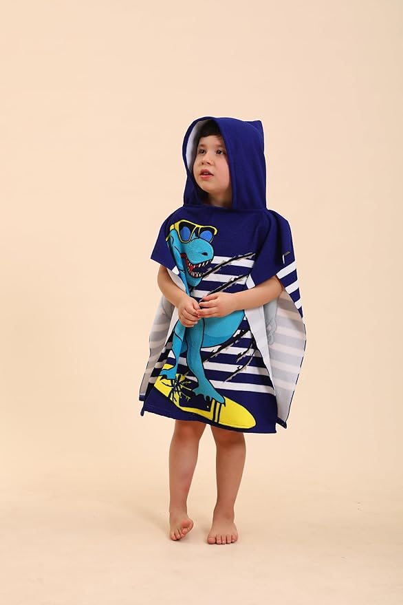 Dinosaur Hooded Towels for Kids, Poncho Beach Towels for Kids, Kids Beach Towels for Boys/Girls, Swimming Towels/Towel Robes/Wearable Towels/Pool Towels for Kids 2-10, Hooded Beach Towels for Toddler