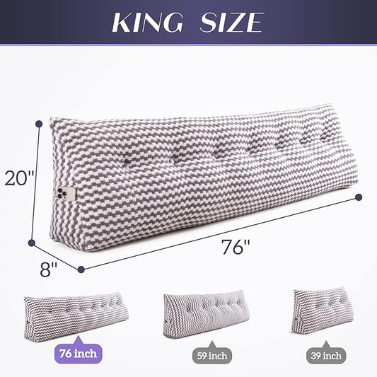 Triangular Wedge Headboard Pillow Large Bolster Bed Rest Reading Pillow Backrest Positioning Support Bolster Cushion with Removable Cover King