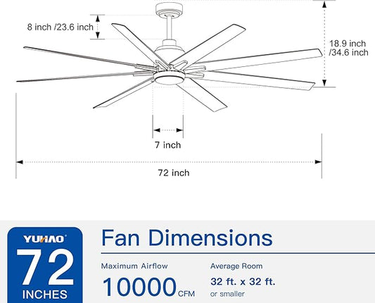 NicBex Ceiling Fan 72 Inch Indoor Modern Ceiling Fans with Integrated LED Light and Remote Control Ceiling Fan with 8 ABS Blades for Living Room, Bedroom, Silver