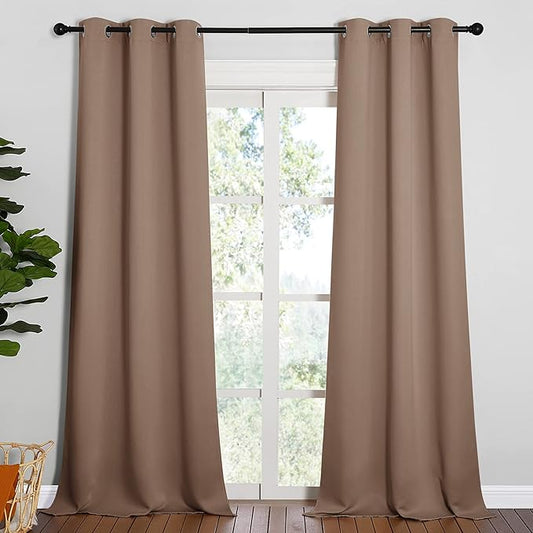 NICETOWN Light Reducing Grommet Curtains - Tripe Woven Textured Soft Curtain Panels for Living Room Window Treatment Drapes (2 Panels, W42 x L90, Cappuccino)
