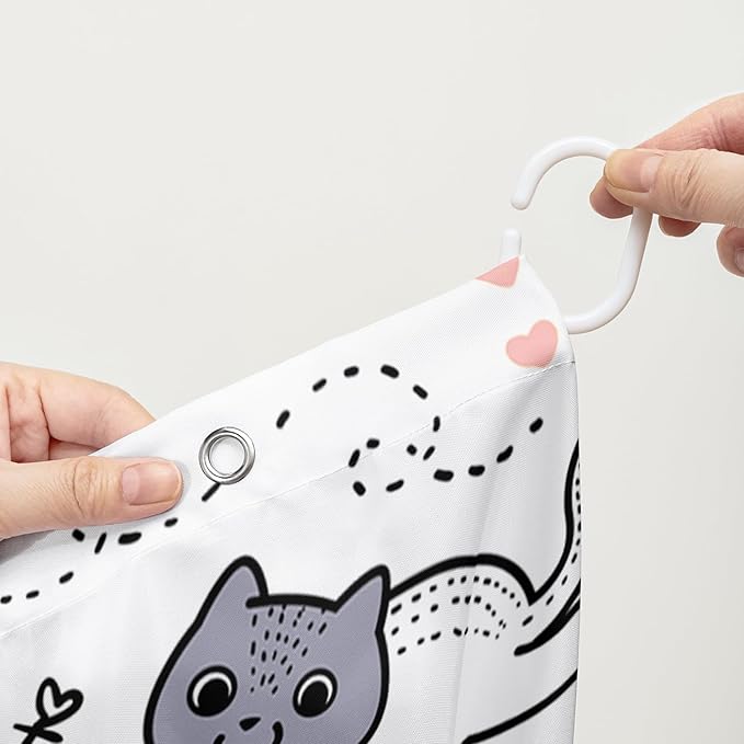 AILONEN Cat Shower Curtain, Cute Cat Cartoon Pet Cat Kitten Bathroom Curtain,Cat Paw Print Cat Lover Bath Curtain 72" W*72" H Polyester Waterproof Bathroom Curtain with 12 Hooks