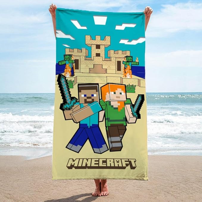 Jay Franco Minecraft Alex and Steve Kids Bath Pool Beach Towel - Super Soft & Absorbent 100% Cotton Towel for Gamers, Measures 28 x 58