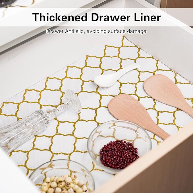 Shelf and Drawer Liner for Kitchen Cabinet-12 in x 10 FT Non-Adhesive Cabinet Liners for Shelves Non-Slip Waterproof Kitchen Drawer Liners Contact Paper Shelf Paper with Knife and Tape Measure