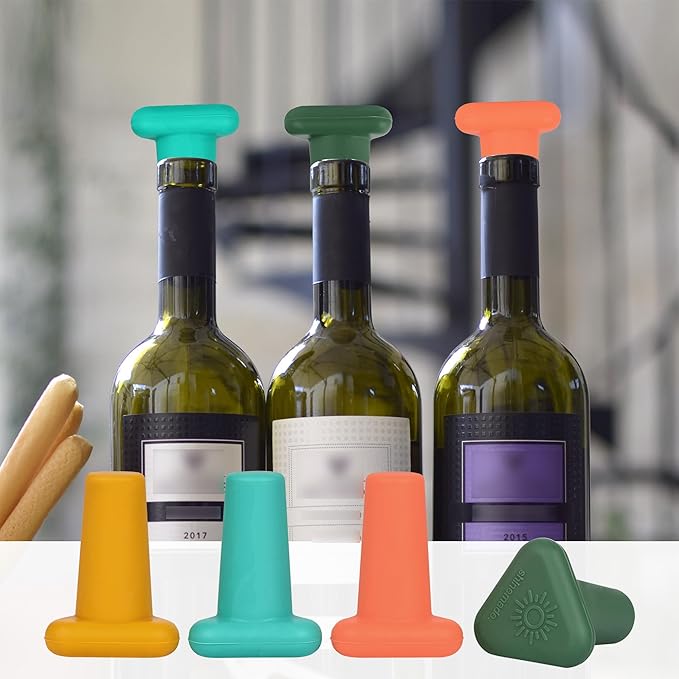 Wine Stoppers,Set of 4 Silicone Corks - Uncork,Heavy-Duty for all Bottles