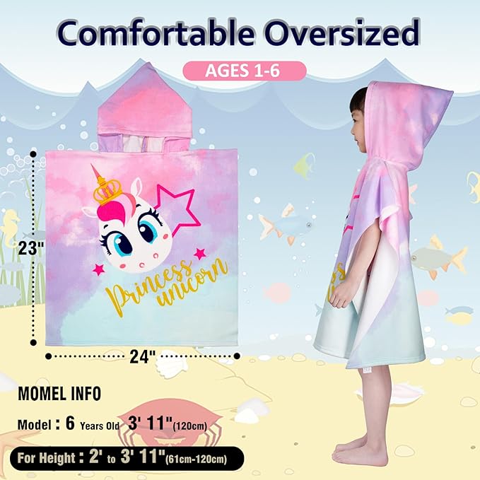 Hooded Kids Beach Towels - Toddler Bath Towel Girls Boys Swim Cover-ups for Ages 1 to 6 Kids Pool Towels Quick Dry Lightweight Soft Microfiber Poncho Towel 24x23(Baby Unicorn)