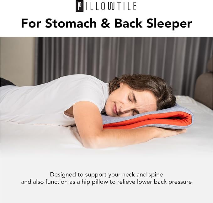 Ultra Thin Pillow 1 inch Thickness - Foldable, Rollable, Stackable - Made from Natural Latex - Low Profile, Super Flat (Firm, Orange Tangerine)
