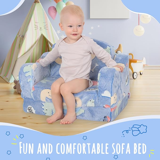 Thick Comfy Toddler Chair and Couch for Kids,2-in-1 Soft Plush Fold Out Sofa for Children,Convertible Couch to Lounger for Toddler