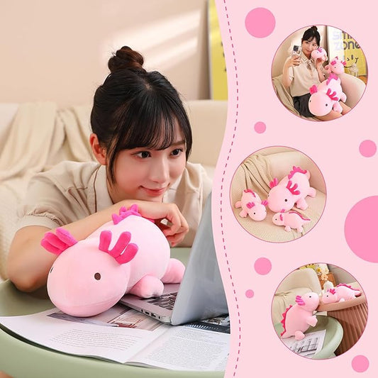 SQEQE Weighted Axolotl Plush Toy, Pink Axolotl Stuffed Animals Cute Axolotl Plush Pillow, Cute Weighted Stuffed Animals Gifts for Girls & Boys Age 3-12 (13.8" | 1.6 lbs, Pink Axolotl)