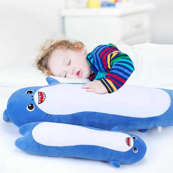 Large Shark Plush,33.5” Long Shark Stuffed Animal,Cute Plushies Long Shark Plush Toys,Kawaii Sleeping Animal Body Pillow,Soft Plush Hugging Pillow,Ideal Snuggle Buddy for Kids Adults