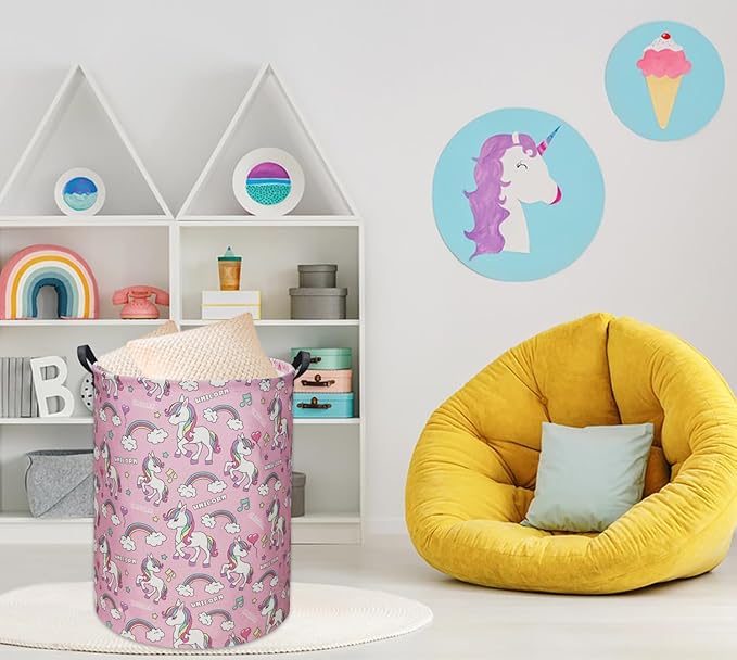 Pink Unicorn Kids Laundry Basket Baby Hamper Unicorn Toy Storage Bin for Boys Room Decor Baby Nursery Hamper Gift Baskets for Bedroom Bathroom(Pink Unicorn)