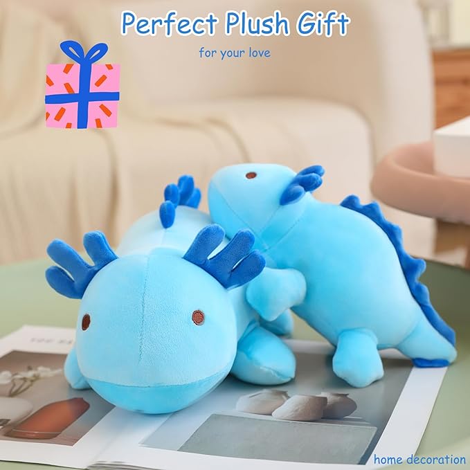 SQEQE Weighted Axolotl Plush Toy, Blue Axolotl Stuffed Animals Cute Axolotl Plush Pillow, Kawaii Weighted Stuffed Animals Gifts for Girls & Boys Age 3-12 (9.8" | 0.8 lbs, Blue Axolotl)