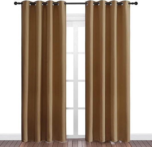 NICETOWN Sleek Blackout Curtains 86 inches Length for Small Windows, Noise Reducing and Block Draft Panels for Door Doorway Laundry Office Luxury Decor Theme (2 Panels, Gold Brown, W55 x L86 -Inch)