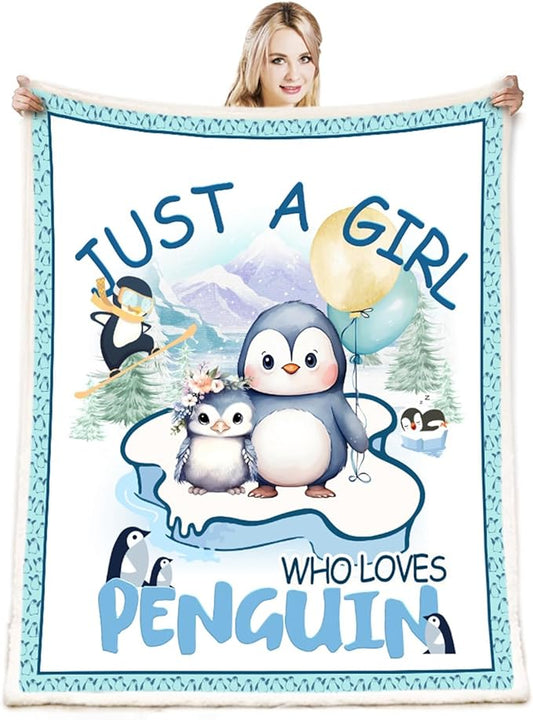 Just A Girl Who Love Penguin Blanket Cute Funny Penguin Decor Throw Blanket Gifts for Girls Boys Penguin Lover Super Warm Soft Plush Bedding Blanket (PENGUIN,50"x 60")