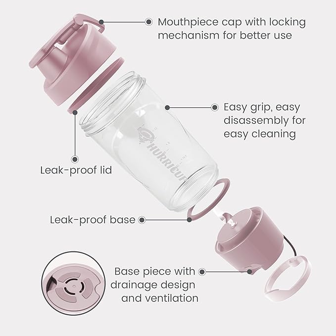 WONDER CORE Hurricup: 22 Oz Blender Shaker Bottle Cup for Protein Shakes with Hand Mixing Mechanism for Gym Workout, Sports Nutrition Pre-Workout Powders, BPA-free, Passed NSF, FDA, RoHS, REACH (Pink)