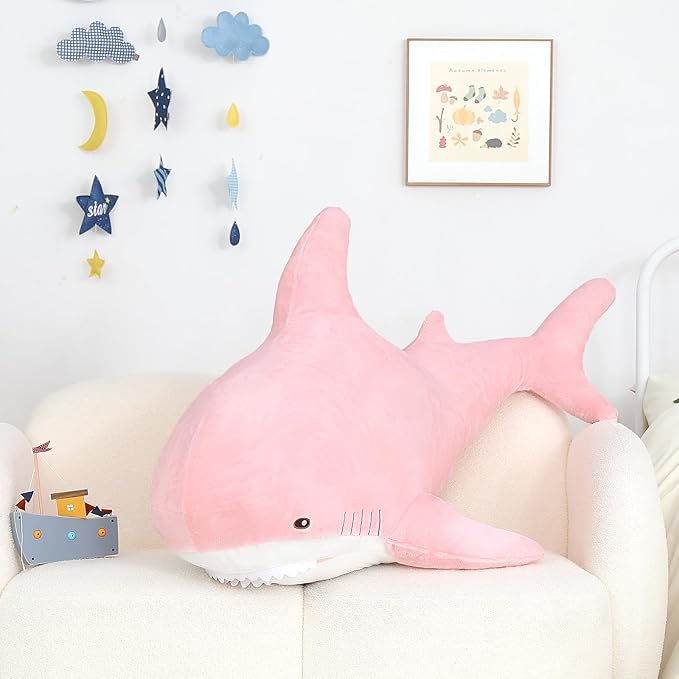 MorisMos Giant Shark Stuffed Animal, Chubby Shark Pillow Baby Shark Plush Toy Cute Stuffed Shark Plush Big Shark Plush Pillow for Kids, Pink, 51in