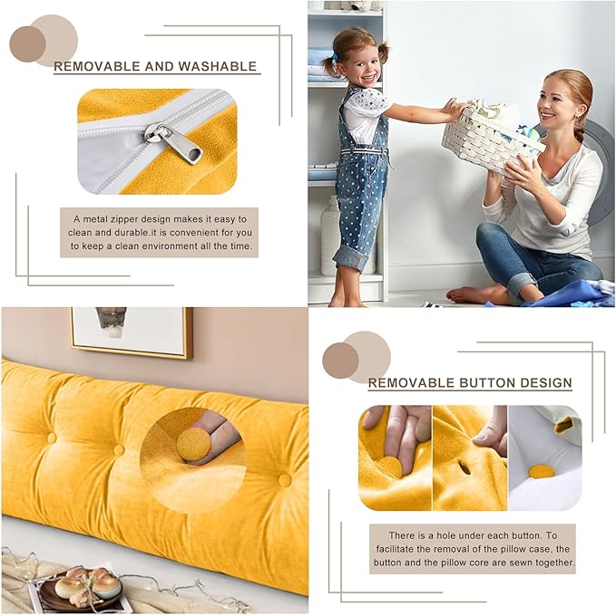 Large Triangular Headboard Pillows Long Backrest Positioning Support Bolster Cushion for Daybed Fluffy Quality Plush Body Wedge Pillow with Removable Cover(Light yellow-King-76x8x20in)