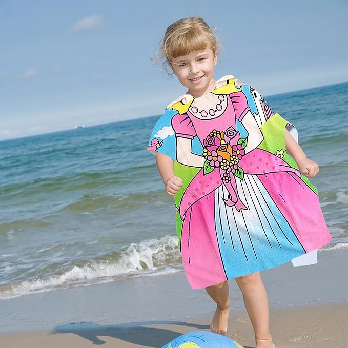 Flower Princess Beach Towel for Ages 2-4, Cute Castle Kids Hooded Bath Towel, 47.2" x 23.6" Super Absorbent Toddler Bath Towel