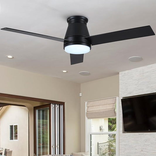 NicBex Ceiling Fan 48 Inch Modern Ceiling Fans with Integrated LED Light and Remote Control Flush Mount Ceiling Fan with 3 Blades for Living Room, Bedroom, Black