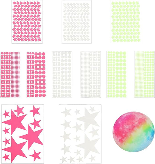 uxcell Glow in The Dark Ceiling Stickers, Colorful Dots and Stars Wall Decals, Glowing Star Decal Decoration for Ceiling and Wall, 200mm Moon