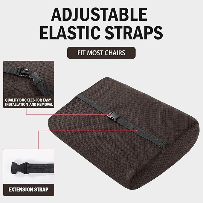 MABOZOO Memory Foam Back Support Cushion for Recliner Chair,Lumbar Support Pillow for Elderly,Extra Large Lumbar Support Pillow with Extension Straps,Dark Coffee