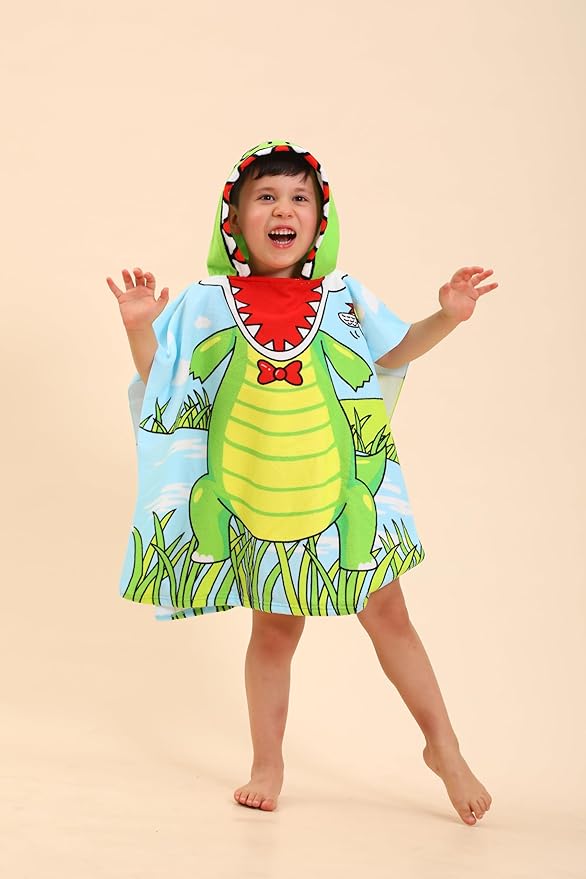 Dinosaur Hooded Towels for Kids, Kids Beach Towels for Boys/Girls, Swimming Towels/Towel Robes/Wearable Towels/Pool Towels for Kids 2-10, Poncho Beach Towels for Kids, Hooded Beach Towels for Toddler