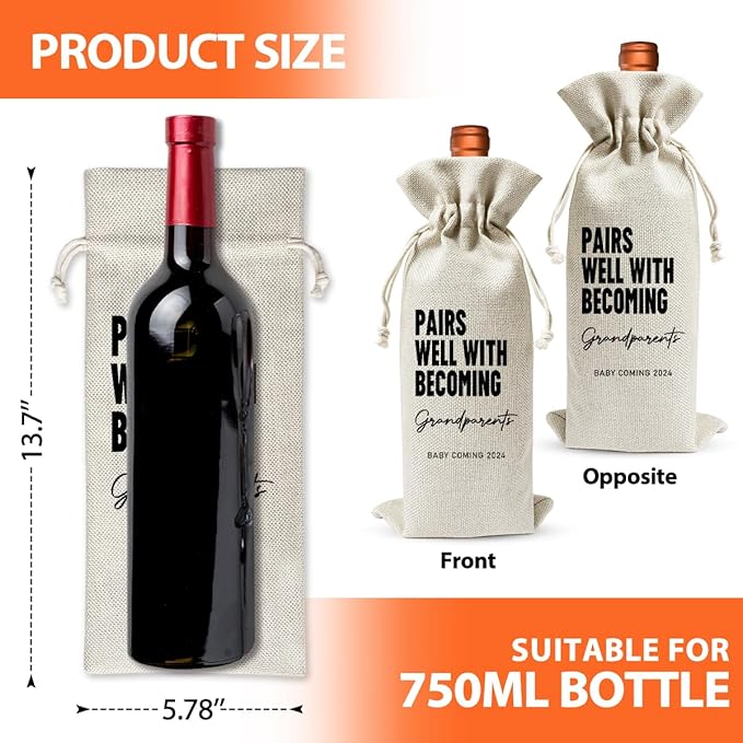 Becoming A Grandparent Gift, Grandparent To Be Gift Wine Bag, Promoted to New Grandparent Gift, Baby Announcement Gift for New Grandparent, Baby Shower or Party Favor, Baby Pregnancy Reveal Gift