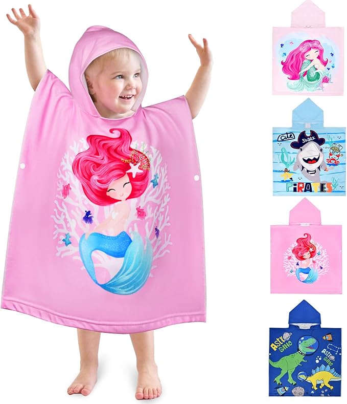 Kids Hooded Beach Towels for Boys Girls, Toddler Soft Absorbent Thickened Microfiber Bath Towel Swim Pool Towels Baby Quick Dry Lightweight Poncho Towel Cover-ups for 0-7 Years Old