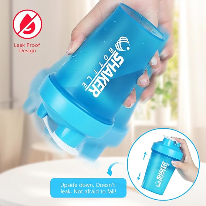 Shaker Bottle, 400ml Small Protein Shaker Cup with Mixing Ball for Smooth blending, Leak-Proof GYM Workout Water Bottles for protein& Smoothie Shake,Bpa Free (13oz / Blue)