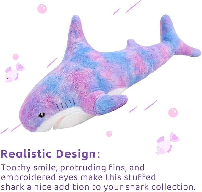 MorisMos Giant Shark Stuffed Animal, Chubby Shark Pillow Baby Shark Plush Toy Shark Toys Cute Stuffed Shark Plush Big Shark Plush Pillow for Kids, Purple, 32in