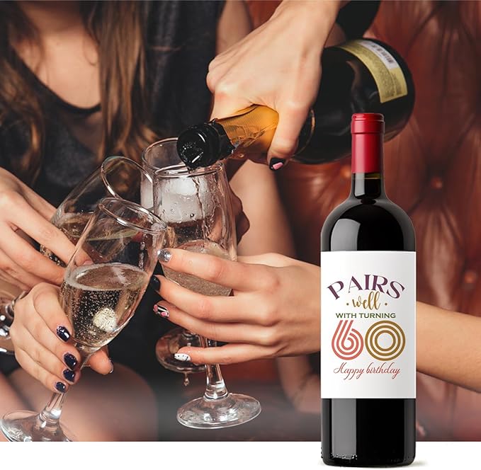 8 Pcs 60th Birthday Gifts for Women Men Wine Labels, Happy 60th Birthday Party Decorations Gifts for Women Men Wine Bottle Stickers, 60 Year Old Birthday Gifts for Women Men Wine Bottle Labels