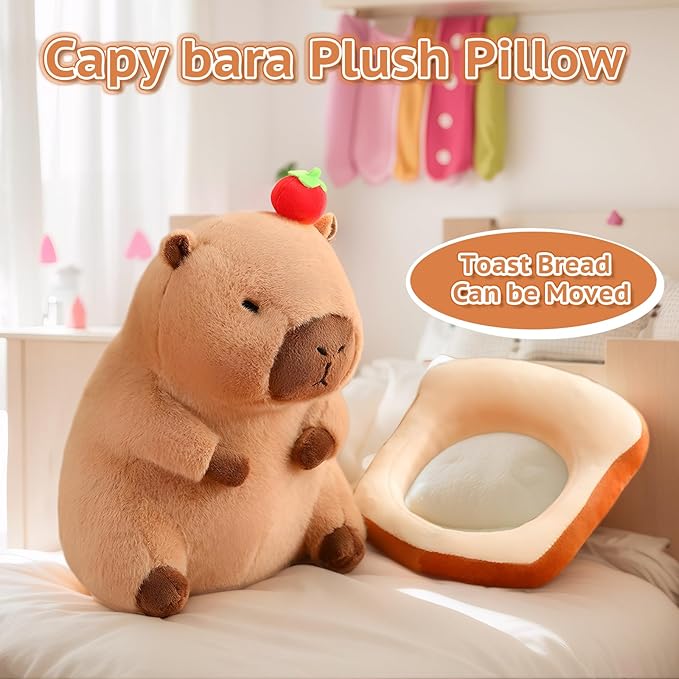 Cute Capybara Plush with Bread Kawaii Soft Apple Capybara Stuffed Aniamls Capybara Plush Toys Hugging Gifts Kids Girls Boys 12 inch