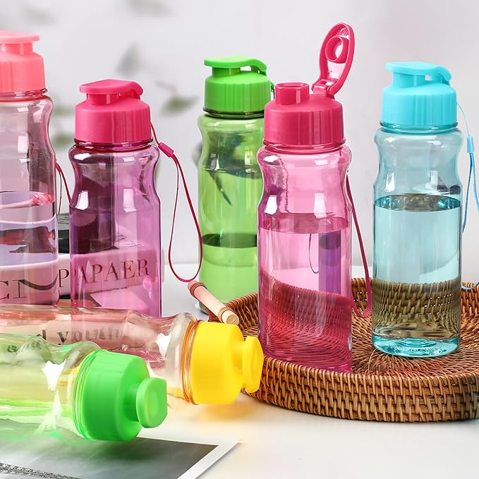 Tioncy 40 Pieces Water Bottles Bulk 17 oz Plastic Sport Drink Bottles with Handle Strap Lightweight Leakproof Reusable Leak Proof Travel Bottles for Fitness Gym(Bright Colors)