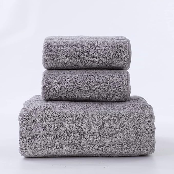 Luxury Ultra Soft Light Grey Bath Towel Sets for Bathroom Hotel, 1 Bath Towels 2 Hand Towels Washcloths 100% Long-staple Cotton Fluffy Highly Absorbent Thick Towel for Women Kids Elderly Face Body