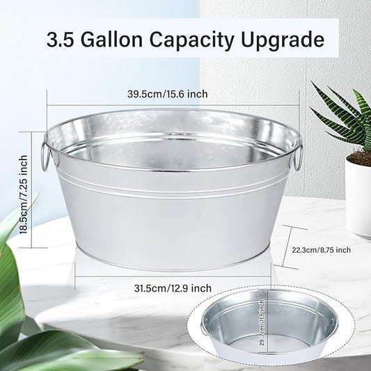 Metal Galvanized Beverage Tub, 2 PCS Large Ice Buckets for Parties, 3.5 Gallons Drinks Champagne Beverage Tub for Cocktail Bar, Wine, Beer, Soda
