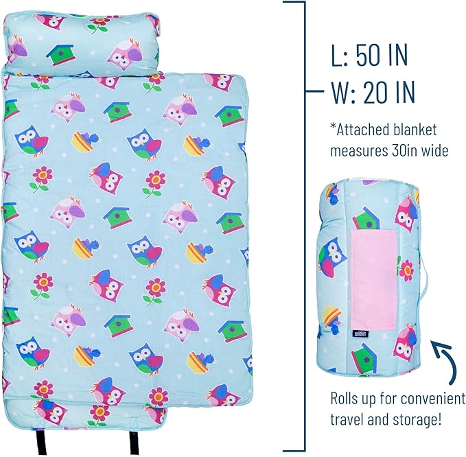 Wildkin Original Nap Mat with Reusable Pillow for Boys & Girls, Ideal for Sleepovers, Equipped with Hook & Loop Fastener, Made from Cotton Blend Materials - Nap Mat for Kids