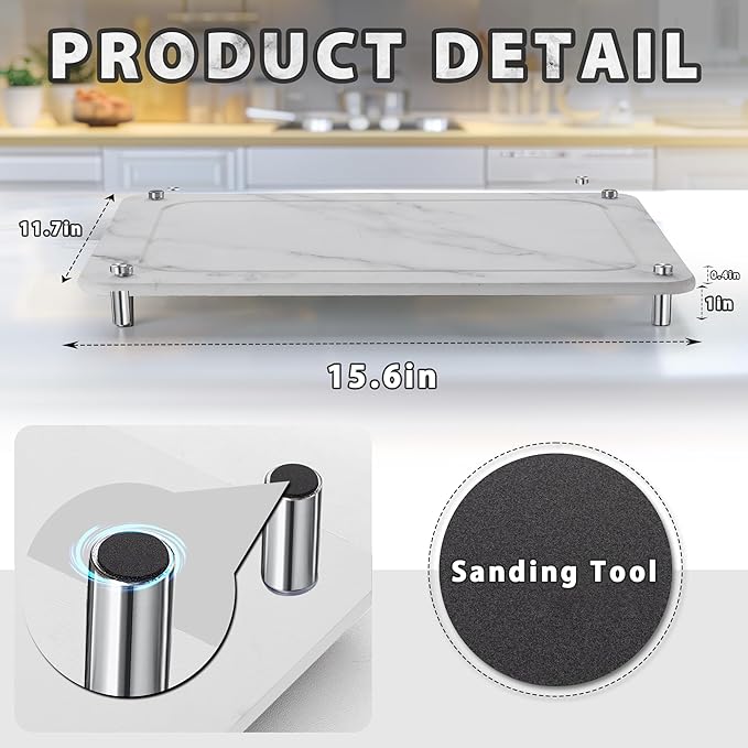 Stone Drying Mat for Kitchen Counter , IPOW Diatomaceous Dish Drying Mats Superb Absorbent,Heat-ResistantFast Drying Stone Mat Kitchen with Non-Slip Stainless Steel Feet(White)