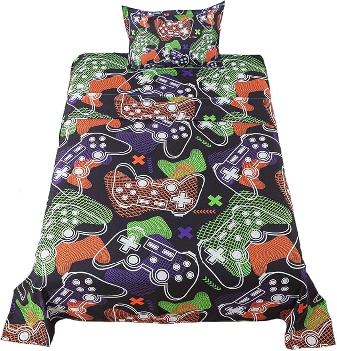 qjmiaofang Gamer Sheets Twin for Boys Gamer Sheet Set Video Game Bed Sheet Set 3Pieces Gaming Sheets Twin Gamer Fitted Sheet Gaming Bedding Set 1 Fitted Sheet 1 Flat Sheet 1 Pillowcase