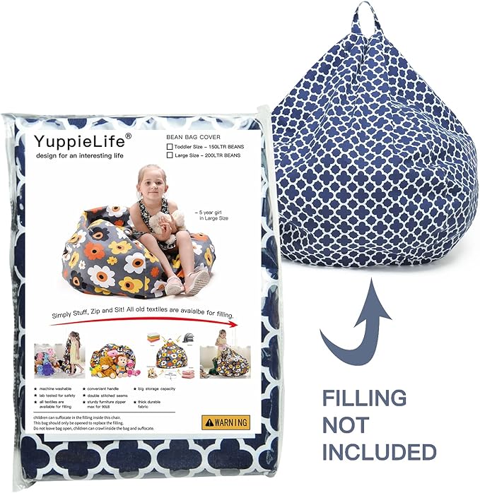 YuppieLife Kids Animal Storage Bean Bag Cover Extra Large stuff'n Sit(Just Cover, No Filling)|Toy Organizer|Carrying Handle|Available for Kids and Teenager|Cuddle Chair(38“,Leaf Clover)