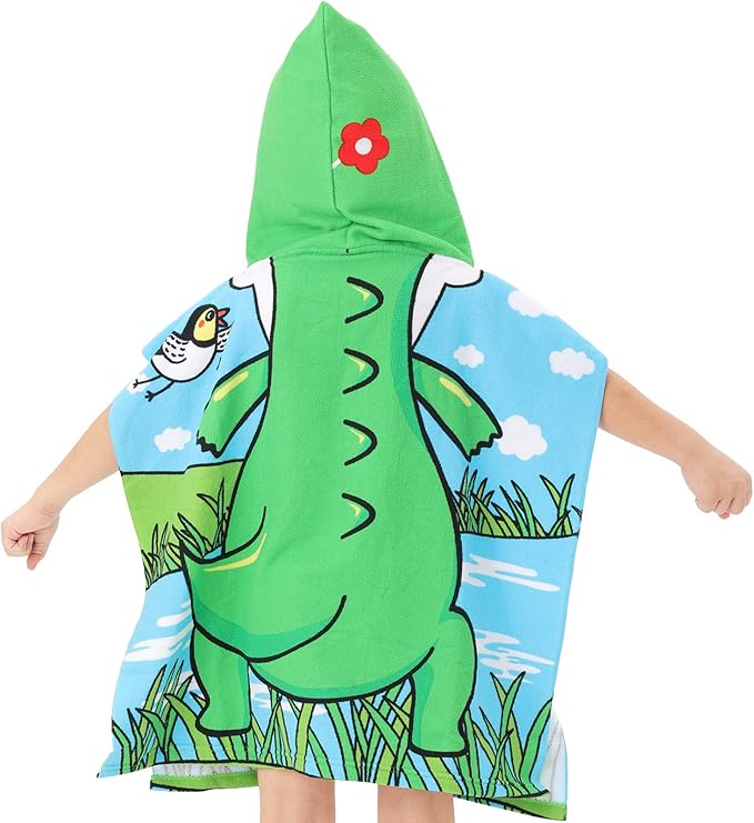 NovForth Kids Beach Towel for Boys Girls, Alligator Hooded Bath Towel Wrap, Toddler Pool Towel with Hood