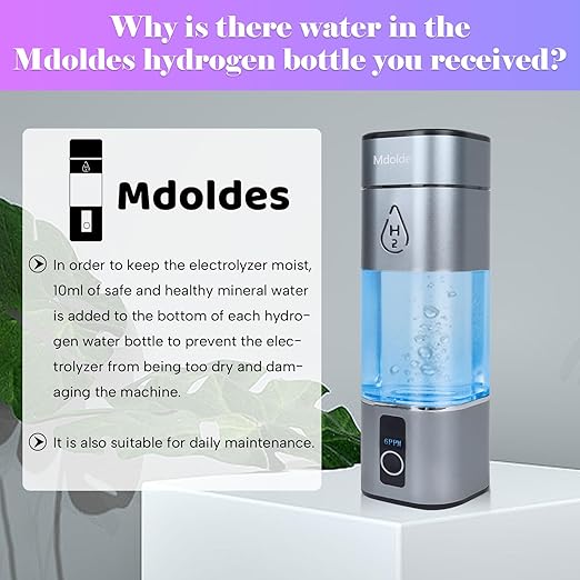 Hydrogen Water Bottle,SPE/PEM Electrolysis Technology, 6000ppb, Food Grade PC, Exhaust Pressure Relief Hole, LED Touch Screen, Suitable for Daily Hydration, Hydrogen Water Bottle Generator