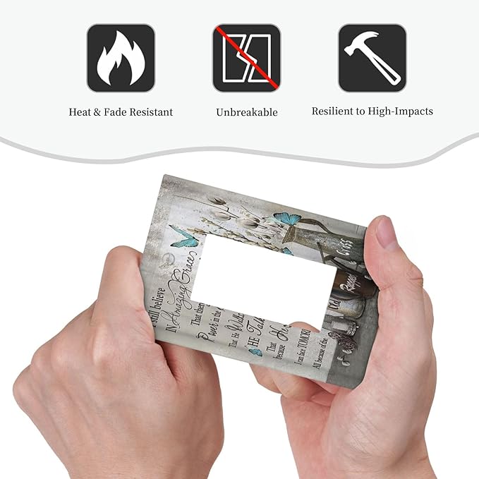 Blue Butterfly Rustic Flower Inspirational Quotes 1 Gang Rocker Light Switch Covers Single Decora Outlet Wall Plate Decorative Switchplate Faceplate GFCI for Farmhouse Country Bedroom Kitchen Decor