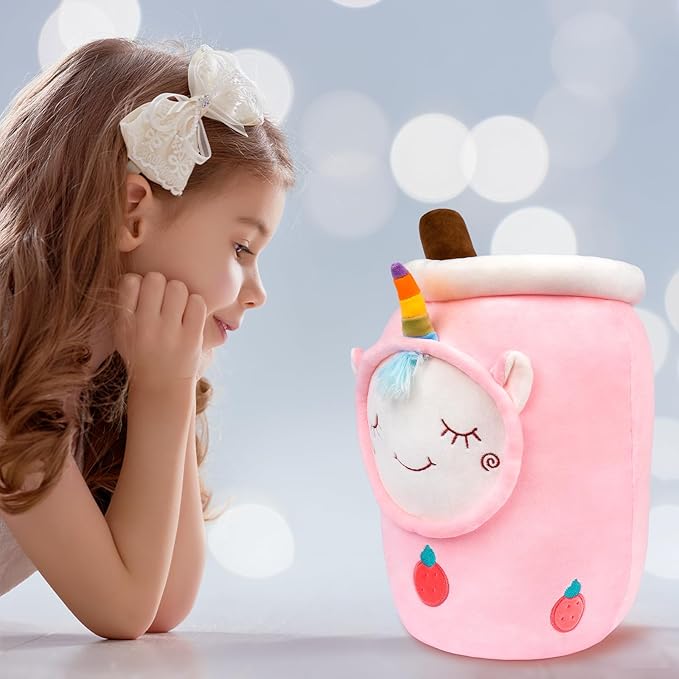 Niuniu Daddy Unicorn Boba Tea Plush, 16+ Inch Pink Unicorn Toys for Girls, Super Cute Unicorn Stuffed Animal