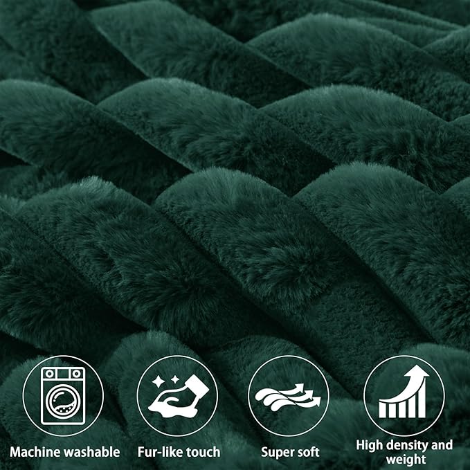 Faux Fur Headboard Pillow with 2 Pack Neck Roll Pillow Large Headboard Pillow Soft and Supportive with Removable Cover (Green, Queen)