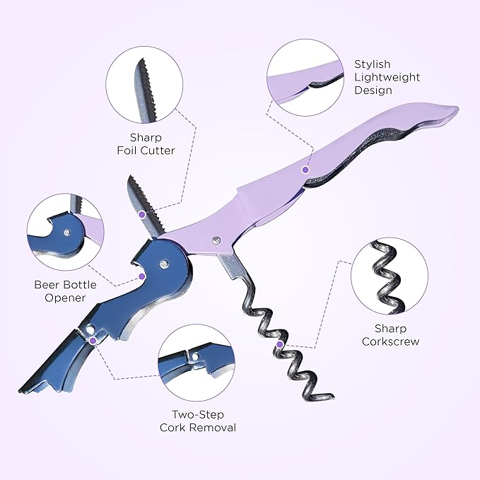 Shakey Wine Key! - Professional Waiter's Corkscrew Wine Bottle Opener with Foil Cutter (2-Pack)