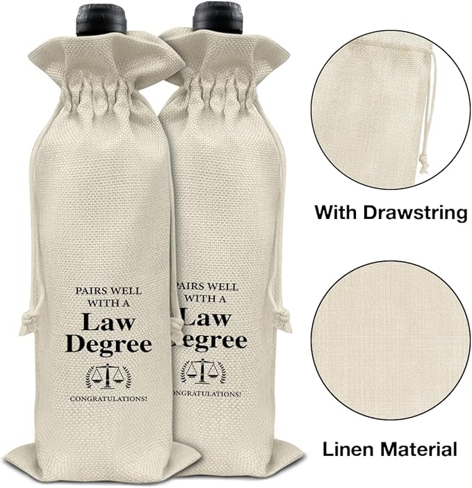 HOIJAUMAI Law Degree Graduation Gifts Law Graduation Gift Law Graduation Wine Bag Pairs Well with a Law Degree Wine Gift Bags for Women Men